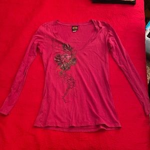 Large pink long sleeve Harley Davidson (HD) V neck shirt